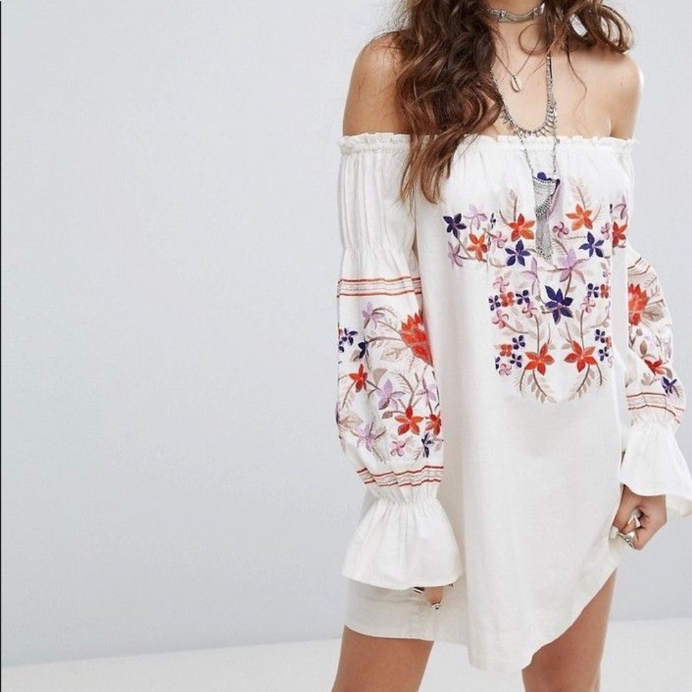 Free People Embroidered Dress Floral Bohemian
